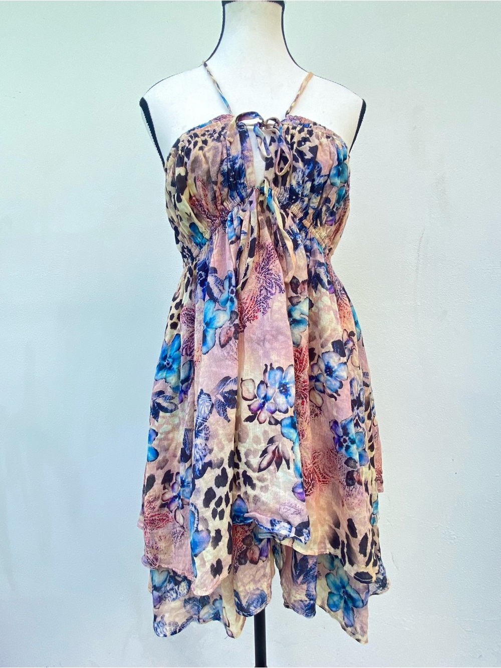 Y2K Euro Multicolor Leopard Floral Whimsy Fairy Dress Size Small